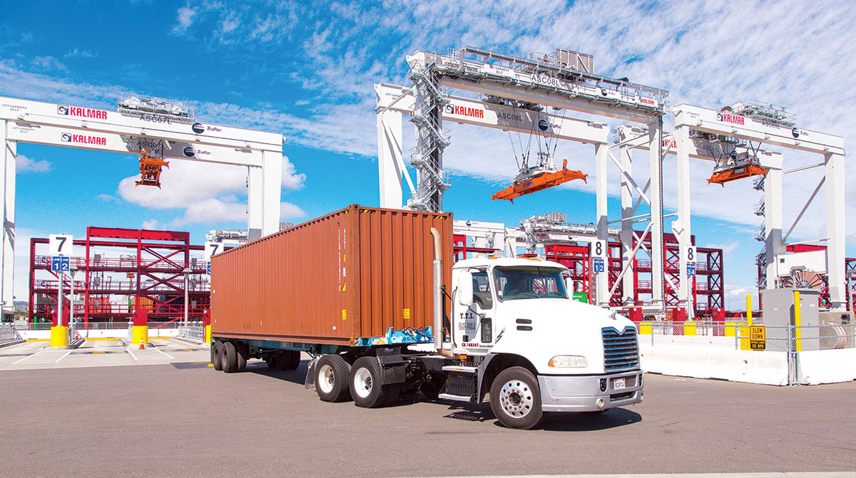 Truck at Port of Los Angeles' TraPac LLC terminal