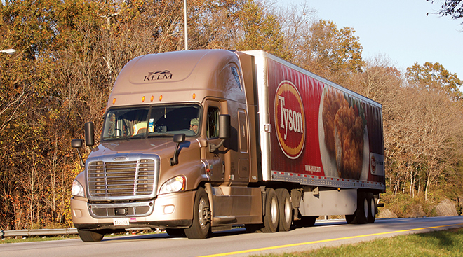 A Tyson Foods truck on an interstate