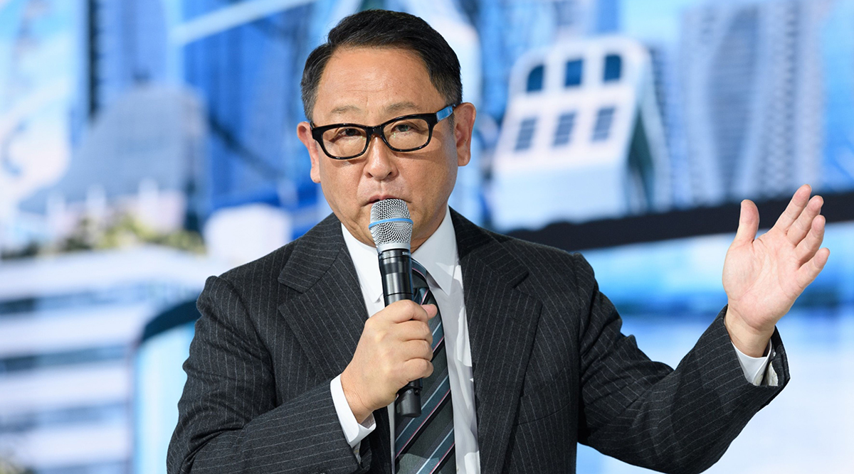 Akio Toyoda, president of Toyota Motor Corp., speaks during an event at the Tokyo Motor Show in Tokyo, Japan