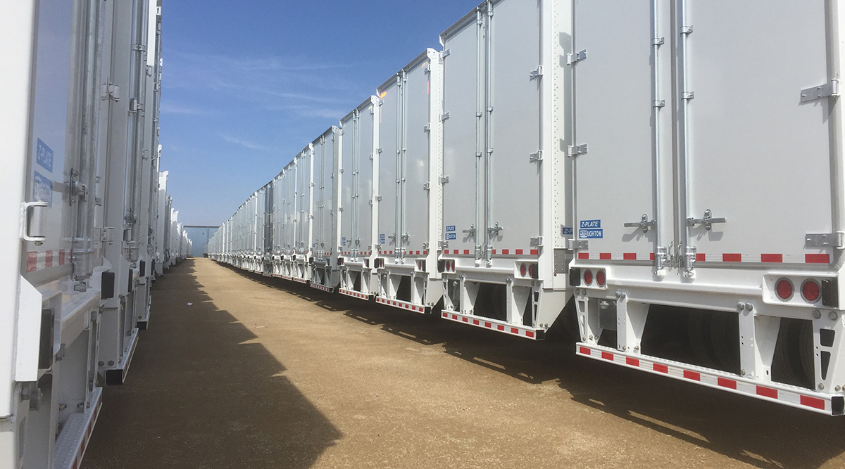 New trailers line up at the Stoughton plant in Stoughton, Wis. 