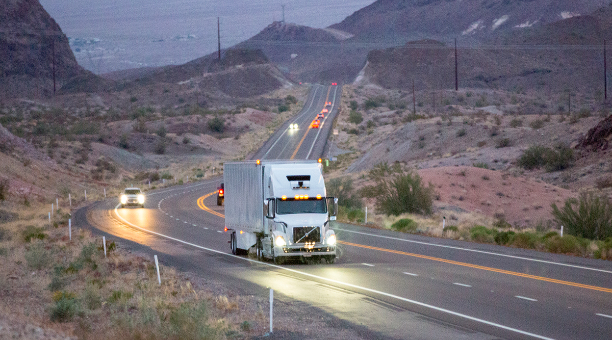 An Uber Freight truck makes a self-driving delivery in Arizona