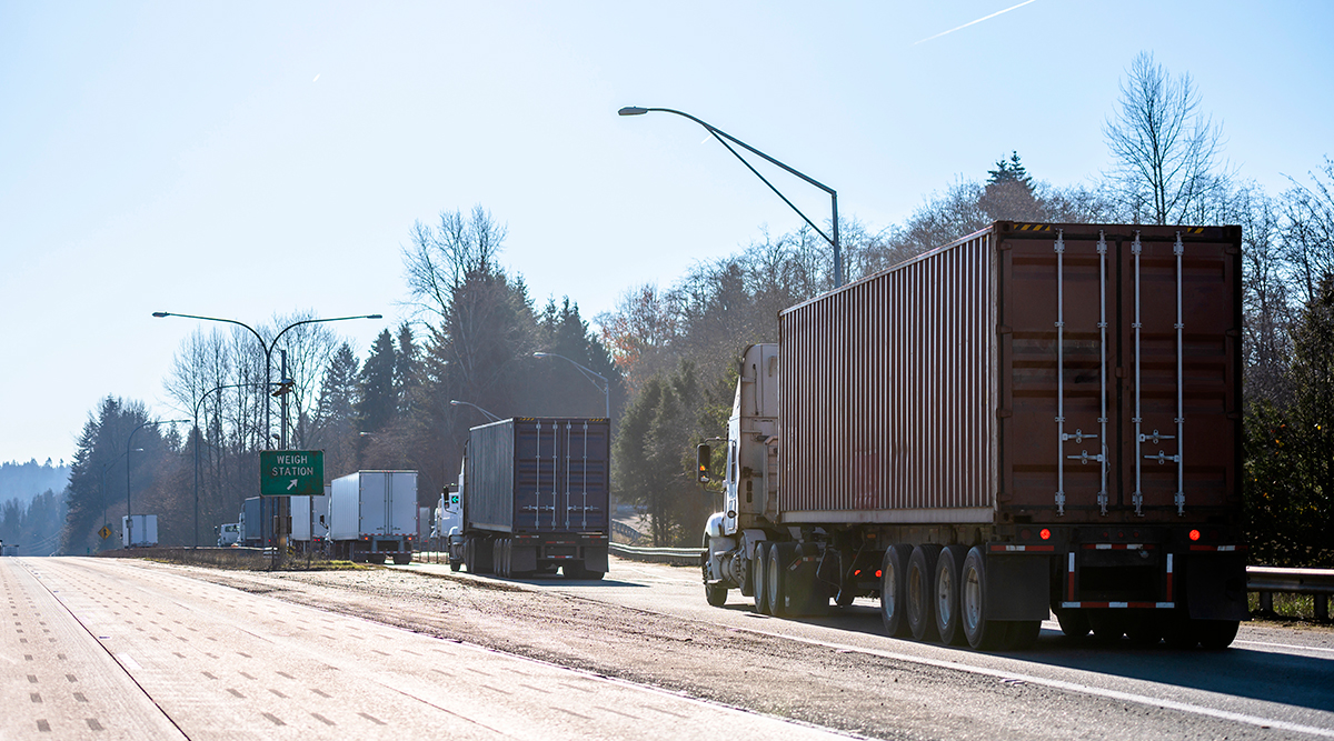 Trucks entering a weigh station
