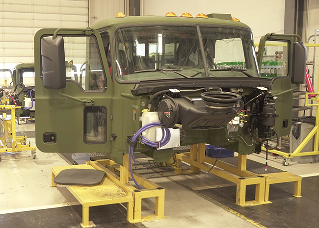 The shell of the Mack Truck cab during the assembly process