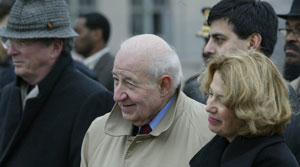 Moroun stands with his wife Nora during a news conference in Detroit in March 2004.