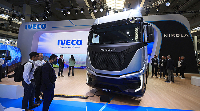 The unveiling of the Nikola Tre FCEV during the media day at the IAA Munich Motor Show in Hanover, Germany, on Monday, Sept. 9.