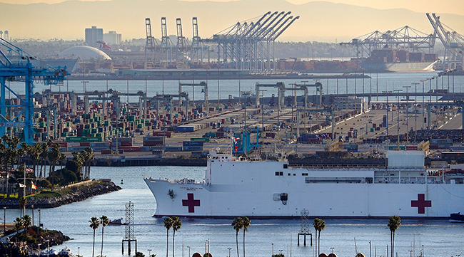 The USNS Mercy enters the Port of Los Angeles