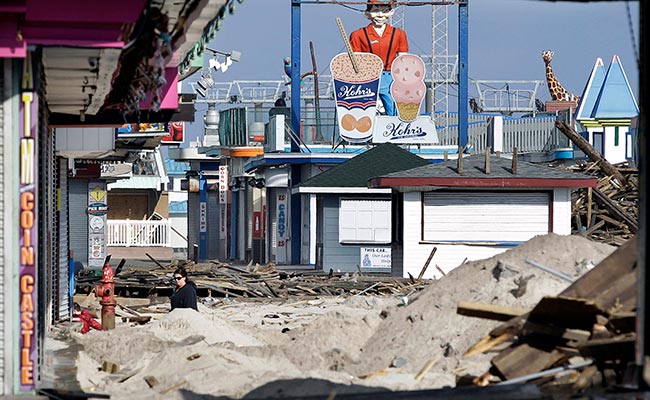 Boardwalk debris in Seaside Heights, N.J., following Superstorm Sandy