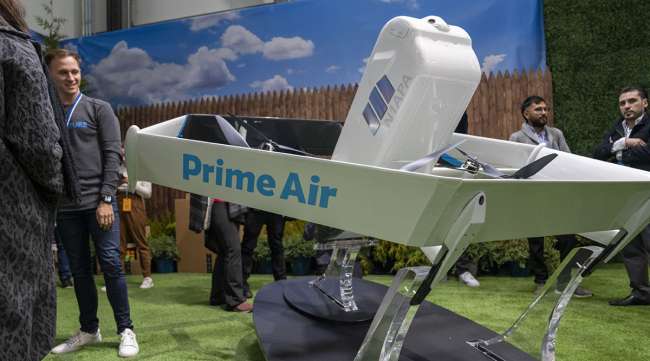 The Amazon Prime Air MK27-2 drone on display