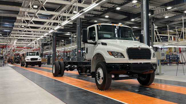 Navistar eMV Series electric medium-duty truck on the assembly line