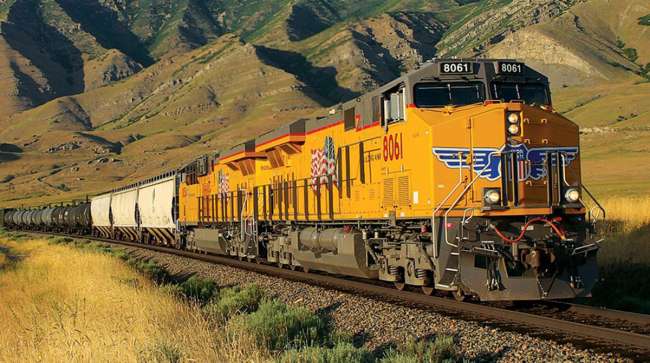 Union Pacific train hauling freight