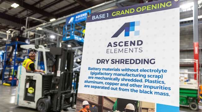Ascend Elements' battery recycling facility in Covington, Ga.