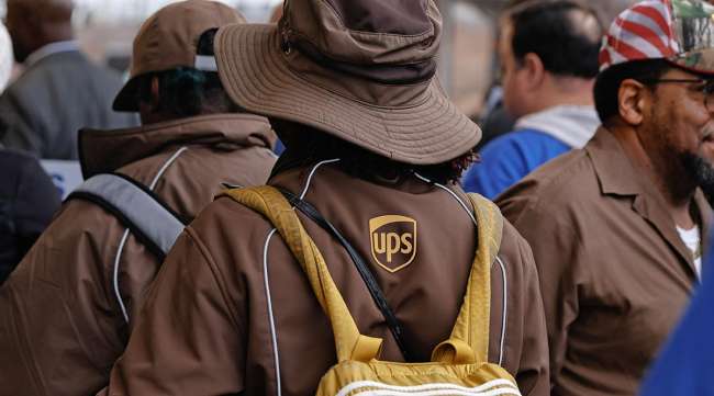 A UPS worker at a campaign rally