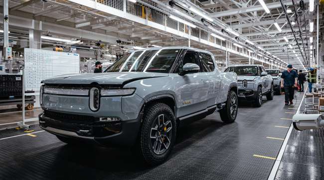 Rivian electric pickups in production
