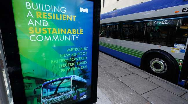 A billboard in Miami promoting Proterra buses