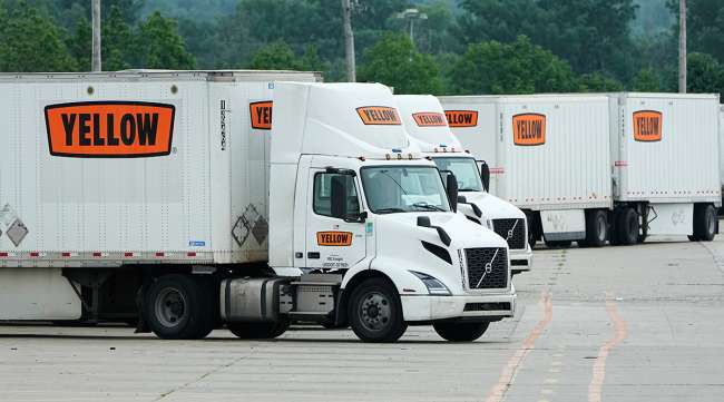 Yellow trucks at a YRC facility in Richfield, Ohio