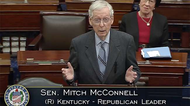 Mitch McConnell addresses the Senate Feb. 28