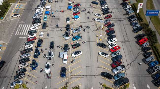Aerial view of Electric Vehicle Show in Anchorage, Alaska in 2021.