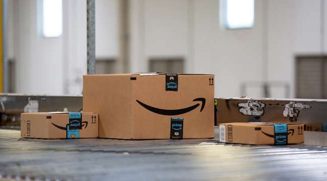 Amazon box on conveyor belt