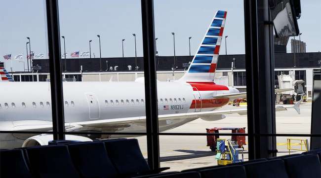 An American Airlines plan at O'Hare International Airport in Chicago