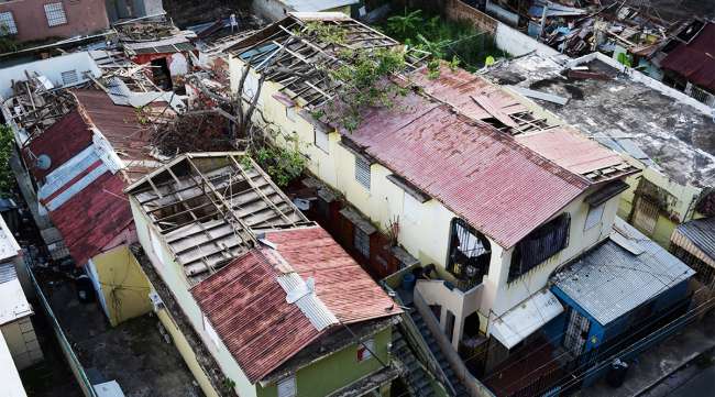 Damaged roofs in Puerto Rico due to Hurricane Maria