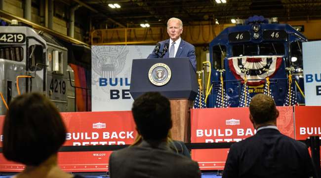 President Joe Biden at a New Jersey Transit rail maintenance facility in Kearny, N.J., Oct. 25