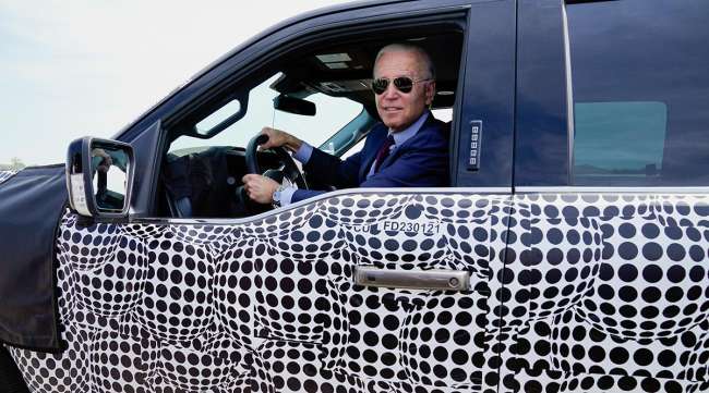 President Biden takes the electric Ford F-150 for a test drive