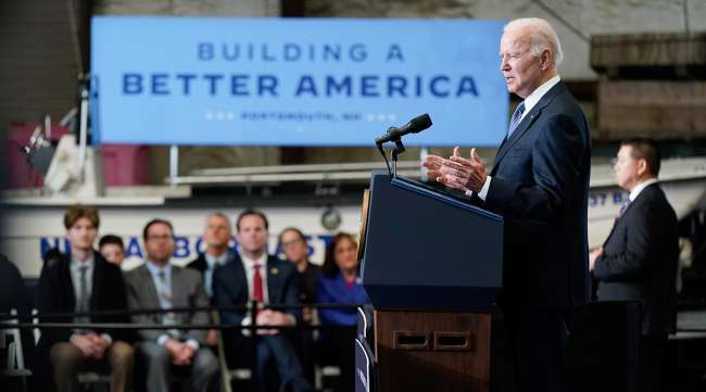 President Biden speaks about his infrastructure agenda at the New Hampshire Port Authority in Portsmouth, N.H., April 19.