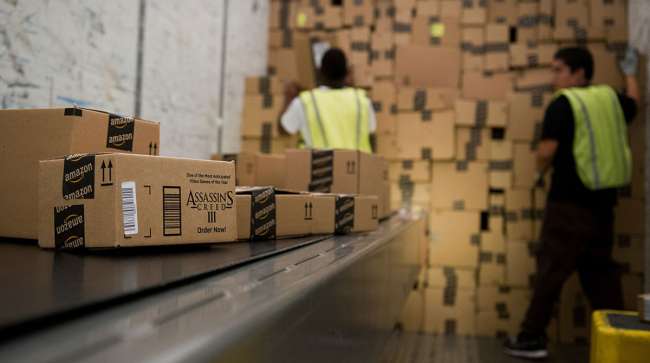 Loading packages at an Amazon facility