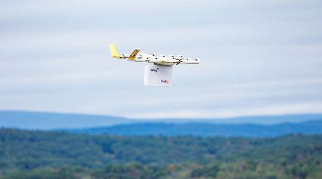 FedEx drone delivery in partnership with Alphabet's Wing.