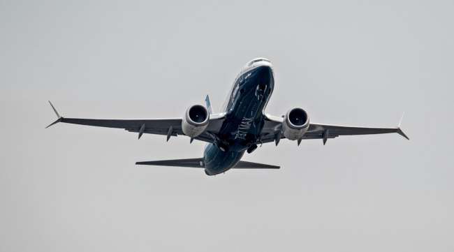 The Boeing 737 Max airplane takes off for a test flight in Seattle on Sept. 30.