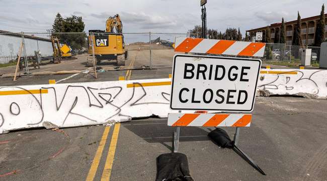 A 'Bridge Closed' sign on Springs Road in Vallejo, Calif., in March. (Bloomberg News)