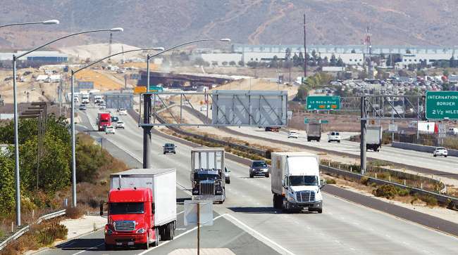 Trucks on Interstate 905 in San Diego