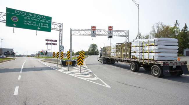 A truck approaches the Canada-U.S. border in Saint-Bernard-de-Lacolle, Quebec on Sept. 16.
