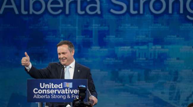 Jason Kenney, United Conservative Party leader and Premier-Designate, delivers a victory speech in April 2019.