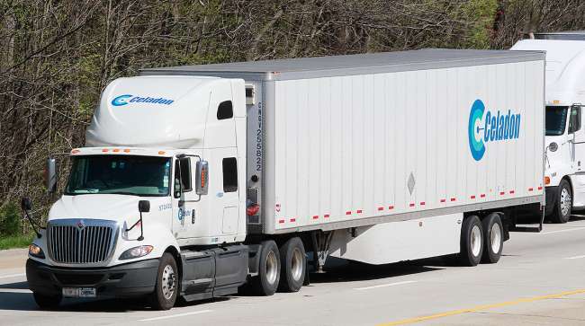 Celadon truck on highway
