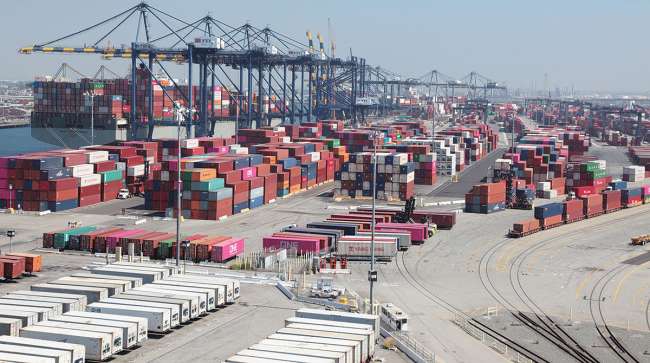 Containers stacked at Port of Los Angeles