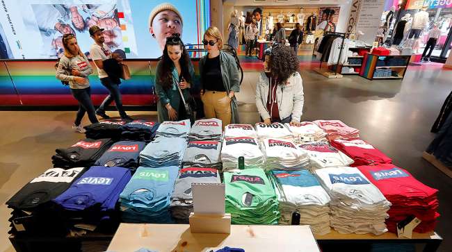 Shoppers at a Levi's store