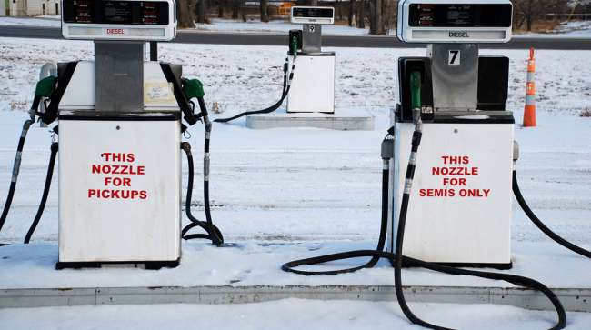 Diesel pumps in the snow