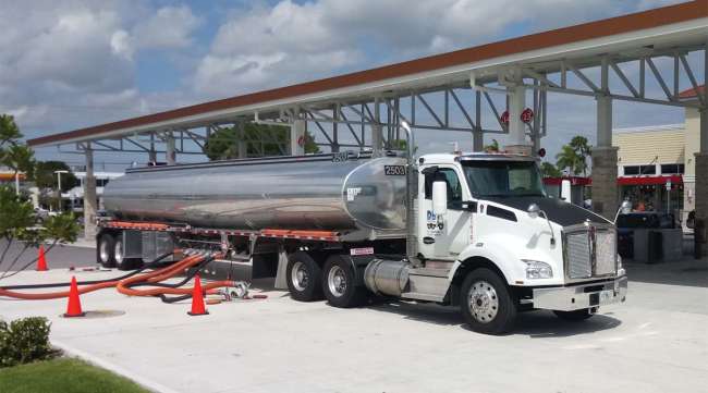 A DB Trucking tanker delivers fuel