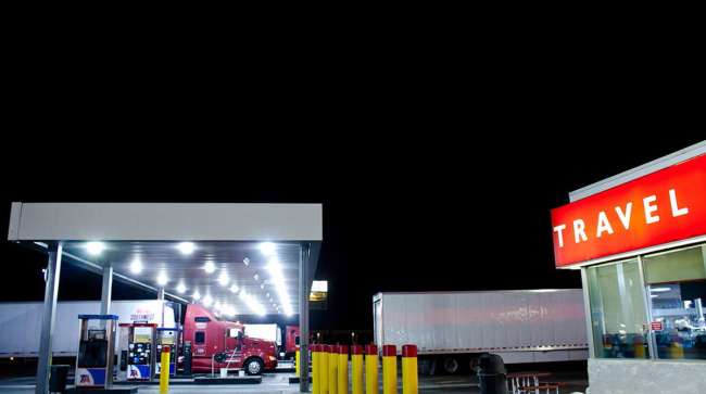 A fueling station at night