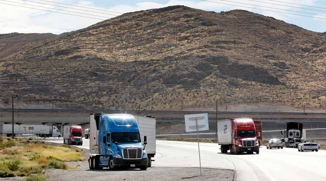 Trucks on Highway 93 outside Las Vegas, Nevada