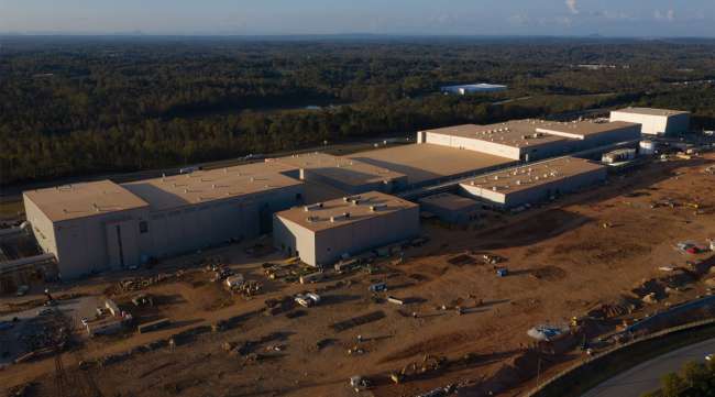 The SK Battery America facility is seen under construction in Commerce, Ga., on Oct. 22.