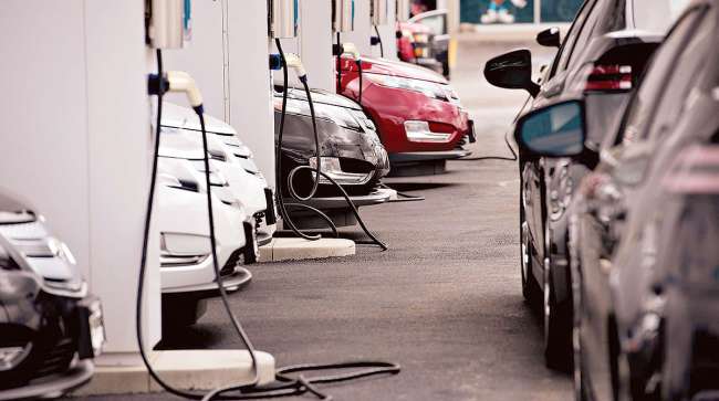 electric vehicles at charging station