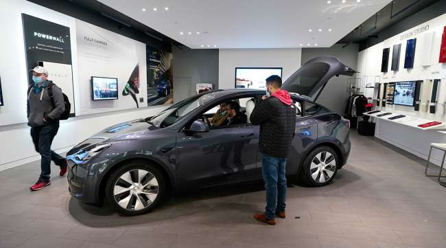 A Tesla Model Y Long Range is displayed at the Tesla Gallery on Feb. 24 in Troy, Mich.