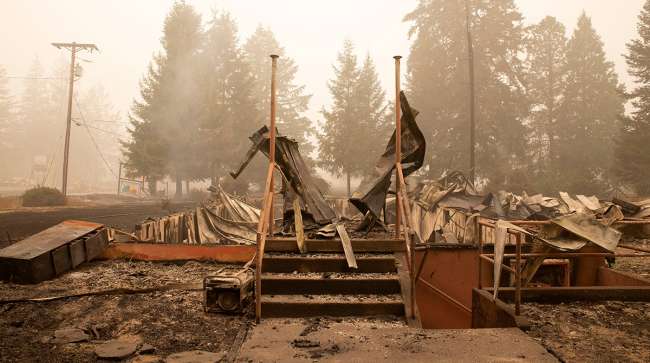 Building destroyed by wildfire in Oregon