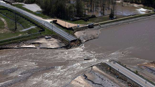 Flooded road bridge in Michigan