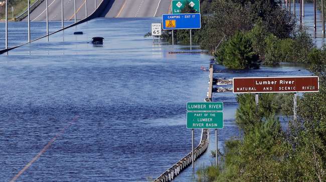 Lumber River overflowing Interstate 95 in Lumberton, N.C.