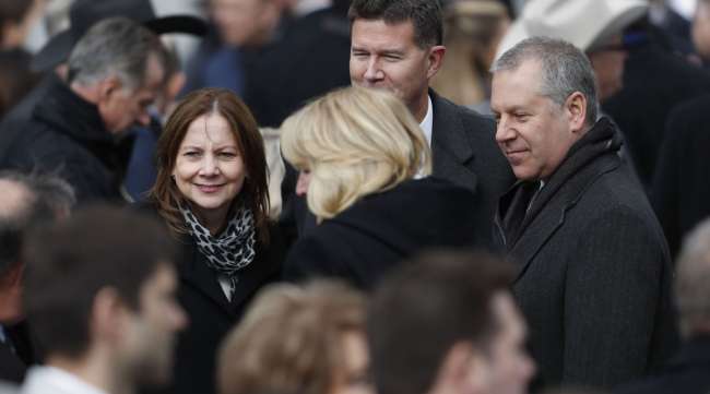 GM CEO Mary Barra, left, attends the USMCA signing ceremony at the White House on Jan. 29.