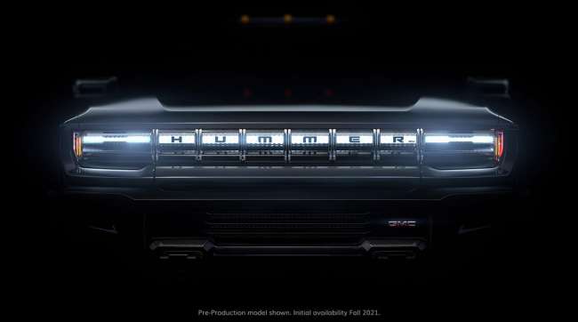 A teaser image of the GMC Hummer EV, which will debut on Oct. 20.