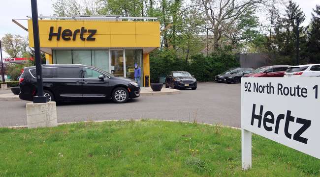 A closed Hertz car rental facility during the coronavirus pandemic in Paramus, N.J.